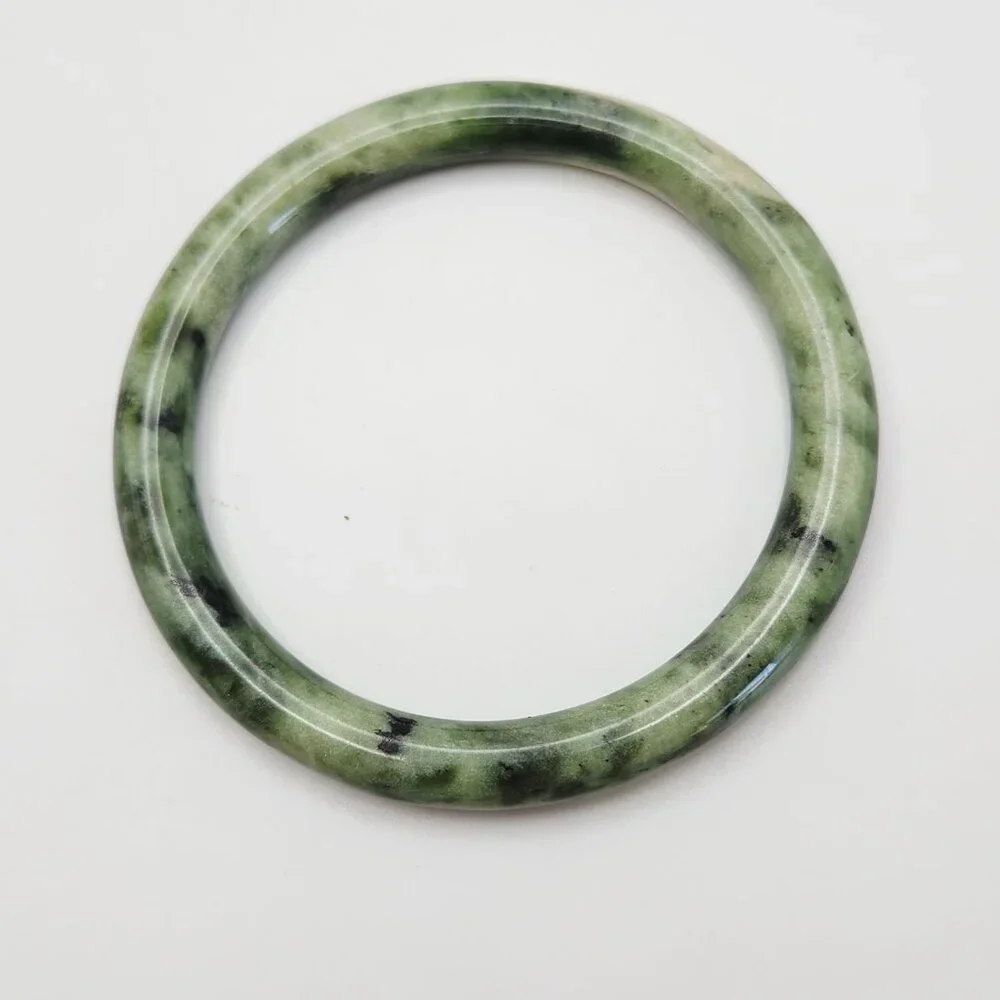 Natural Jadeite Spinach Speckled Jade Round Bangle Bracelet - Picture 3 of 6